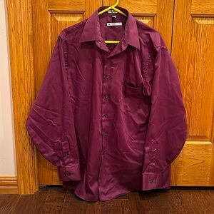 Men’s Large 16.5 Geoffrey Beene Sateen Dress Shirt Plum Color Egypt
